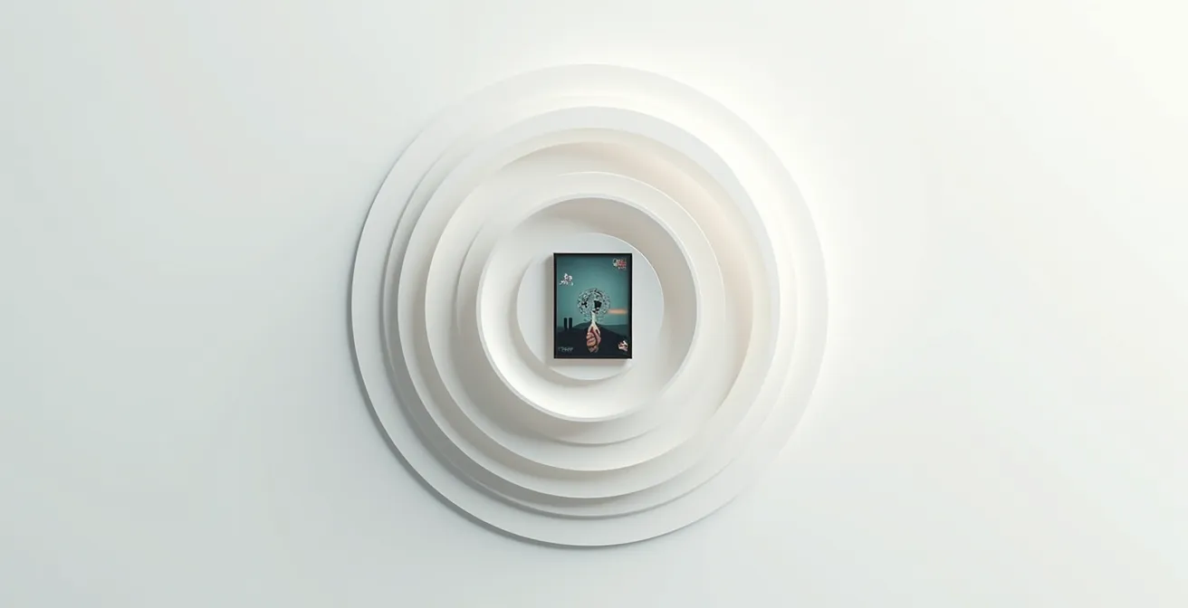 Visualisation conceptuelle montrant les différentes couches d'interprétation d'une œuvre d'art contemporain