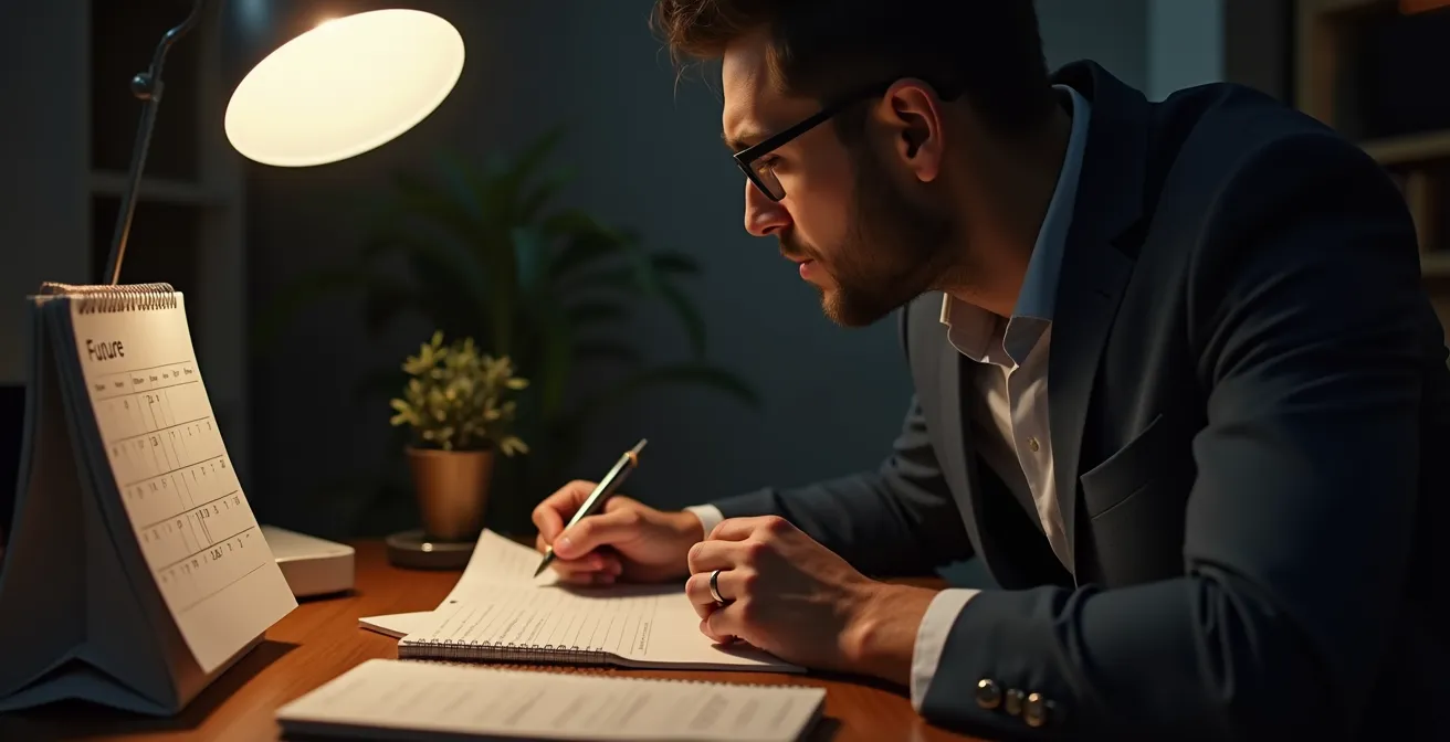 Un professionnel gardant une attitude positive et constructive après un refus, préparant une stratégie de suivi long terme.