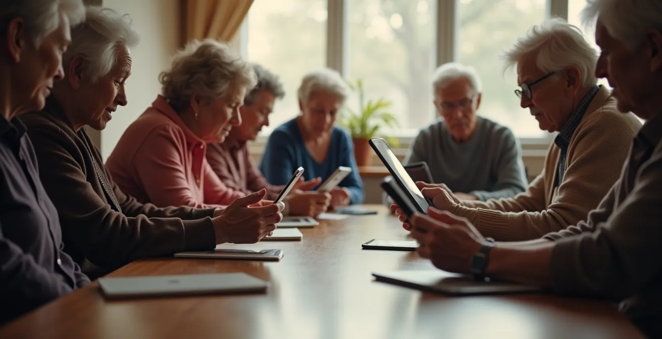 Personnes âgées apprenant à utiliser des tablettes dans un centre communautaire de Montréal