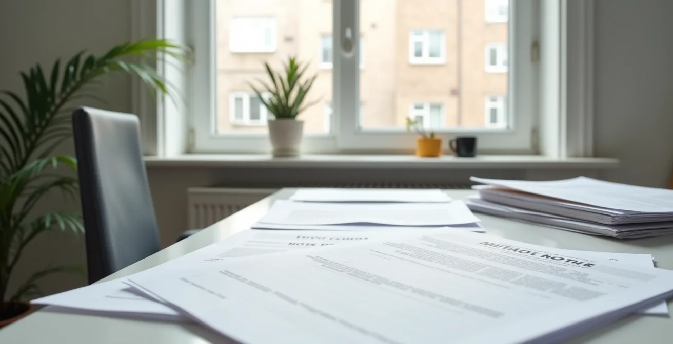 Bureau organisé avec documents de candidature locative soigneusement préparés