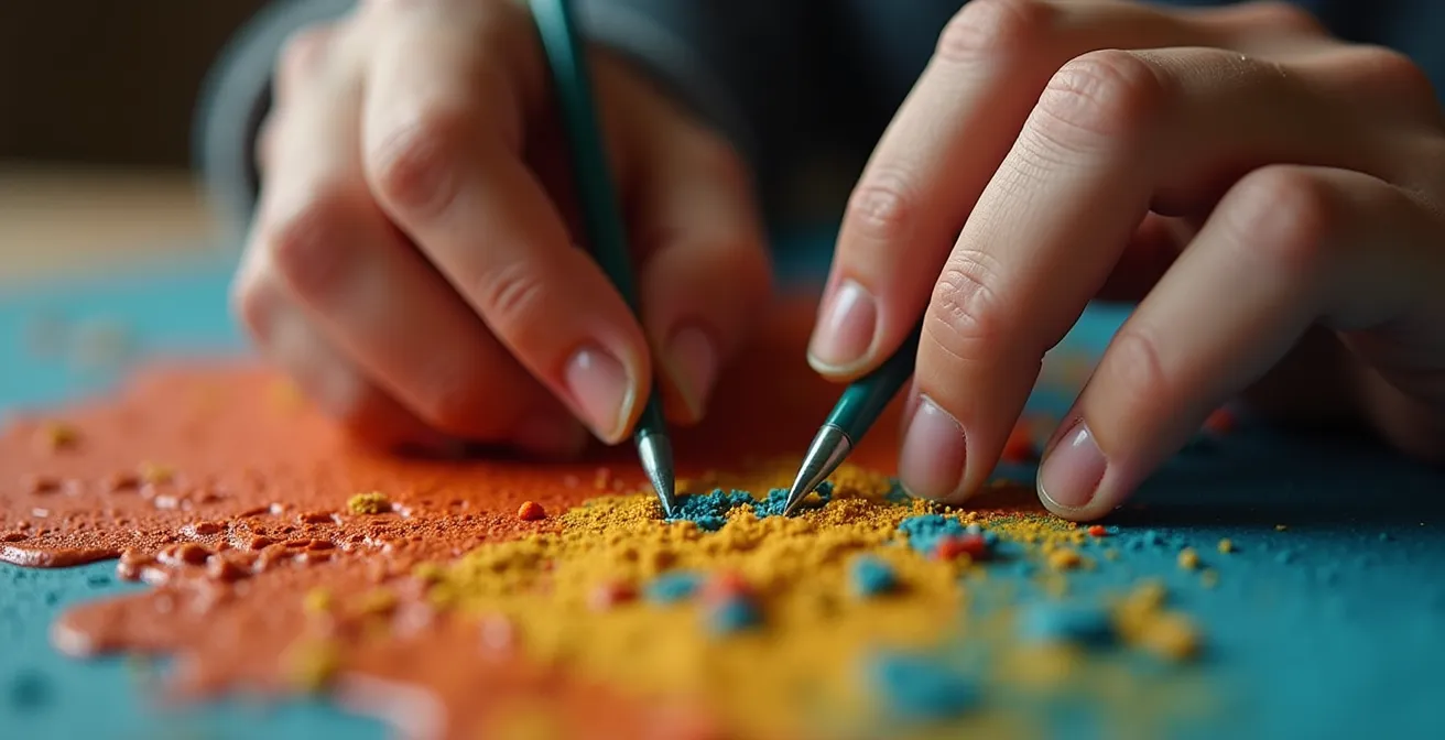 Deux artistes travaillant ensemble sur une œuvre commune dans un atelier montréalais lumineux
