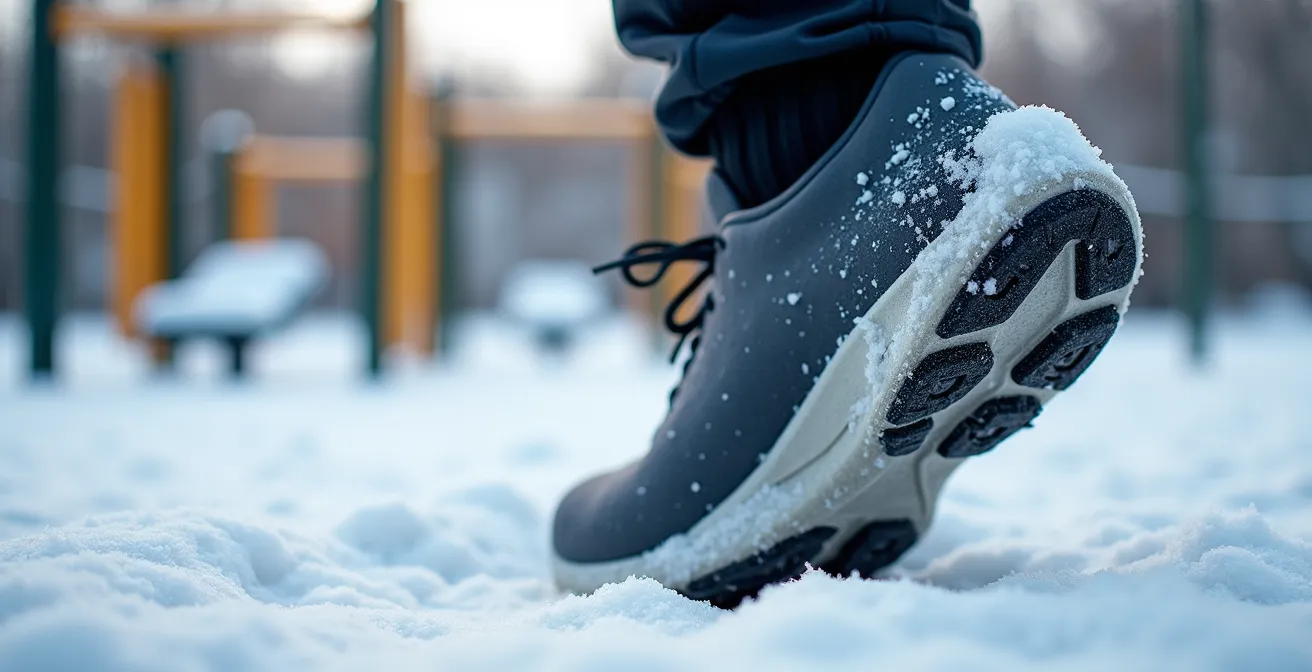 Athlète s'entraînant dans un parc enneigé de Montréal en hiver