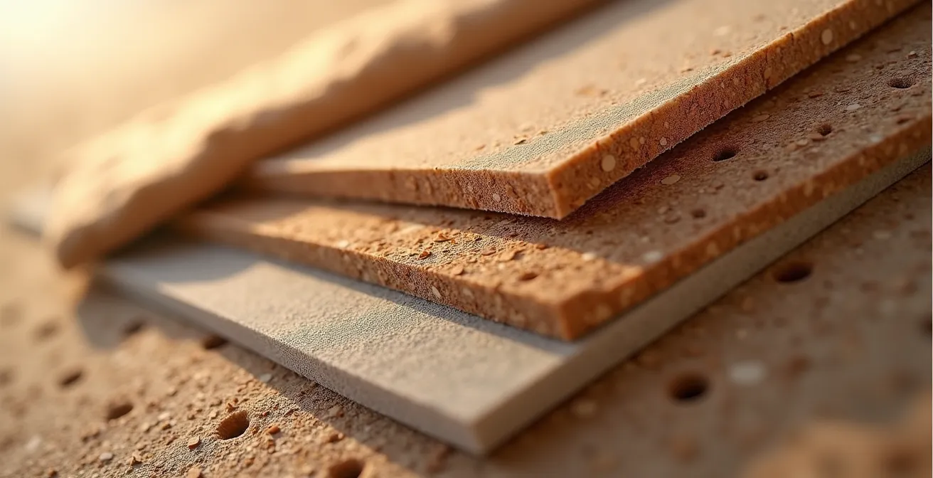 Coupe transversale d'un mur montrant les différentes couches d'isolation phonique dans un condo